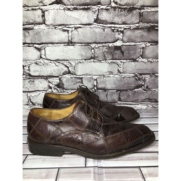 Studio Belverde Brown Lizard Leather Lace Oxfords Square Shoes Men Sz 10M US/43 main image 14